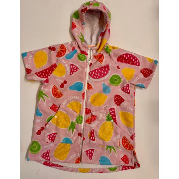 Girls Tommy Bahama Zip Terry Swim Cover Up Pink Fruit Print Size L/XL 7-12 - Picture 1 of 5